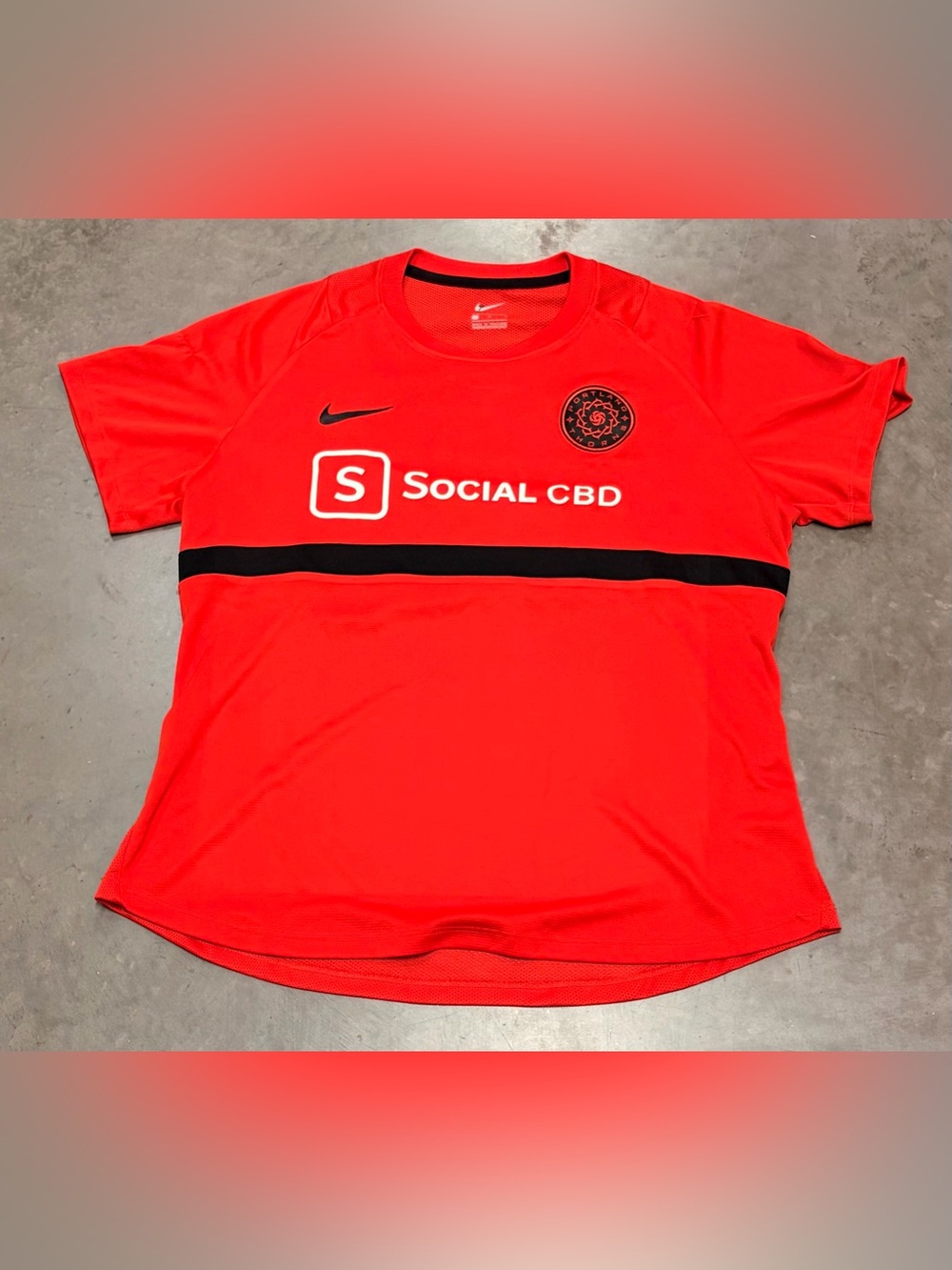 Nike Portland Thorns Bright Red Soccer Jersey with Black Chest Stripe